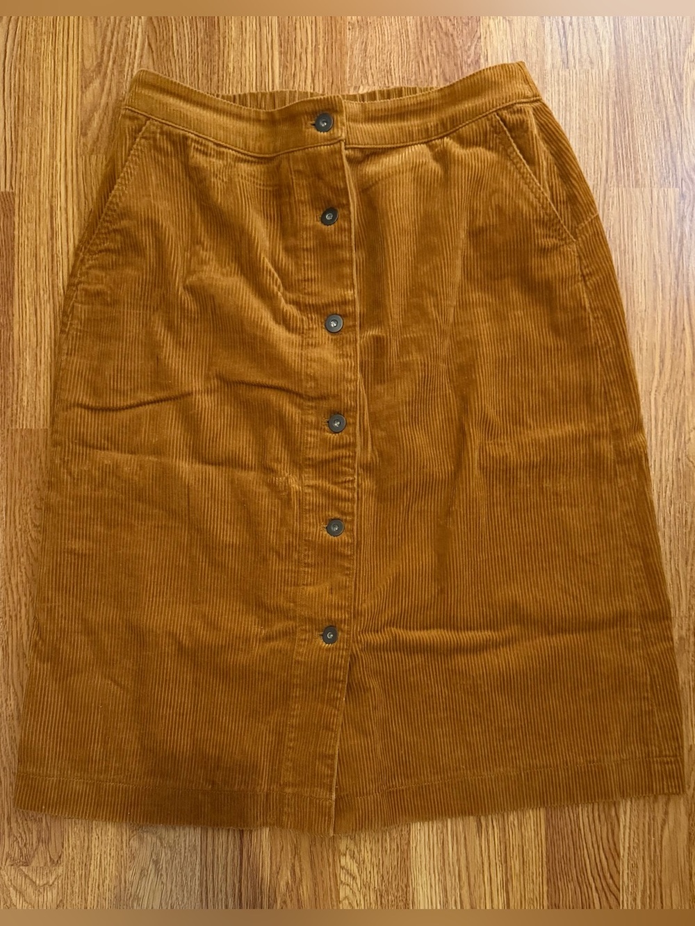 Uniqlo Button-Front Corduroy Midi Skirt - Mustard Brown